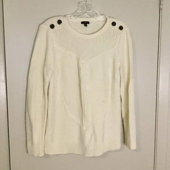 Talbots Ivory Nautical Cotton Knit Sweater - Picture 2 of 8